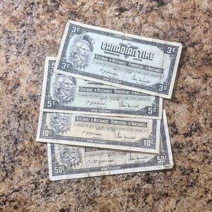 1974 Canadian Tire Money, Four Paper Bills, CTC-S4 Series - 3,5,10 ,50 Cent